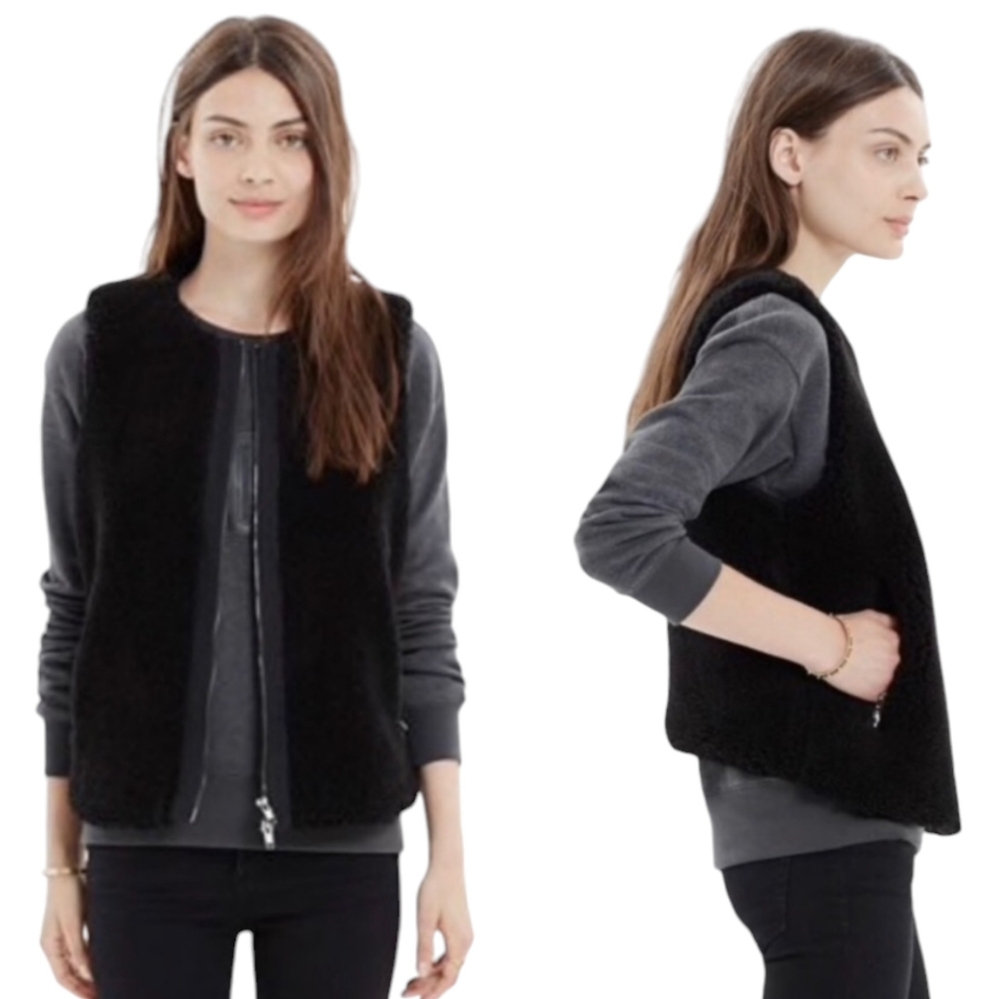 Madewell Sherpa Faux Fur Vest Shearling Double Zipper Round Neck Scandi size M